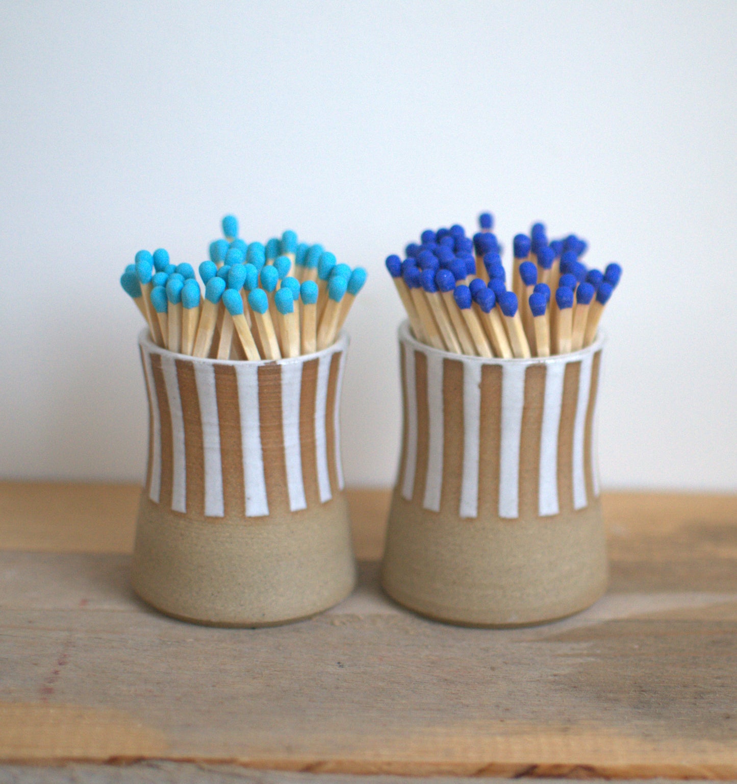 Ceramic Pinstripe Match Pot & Matches