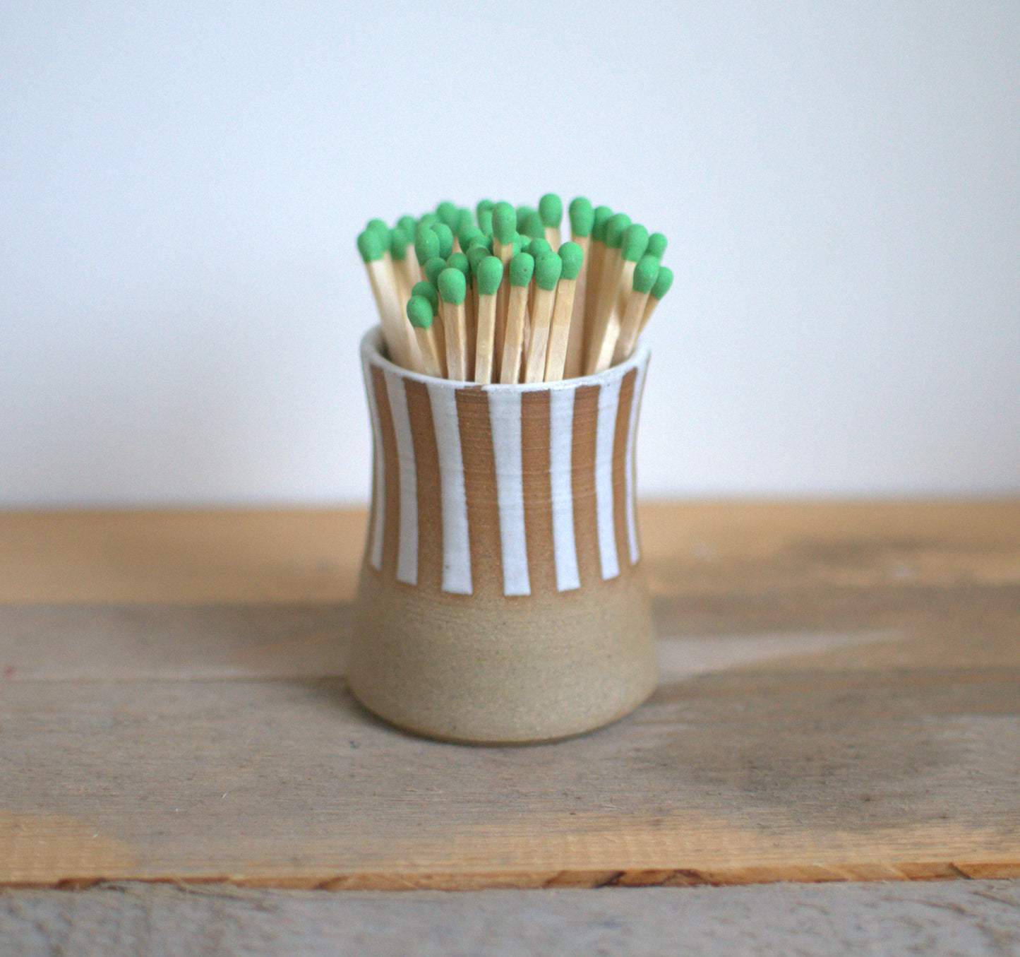 Ceramic Pinstripe Match Pot & Matches