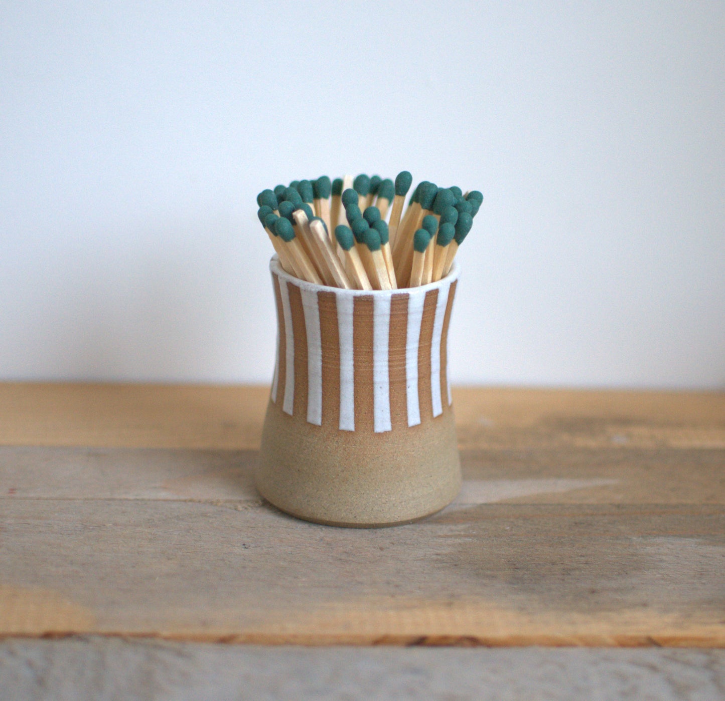 Ceramic Pinstripe Match Pot & Matches