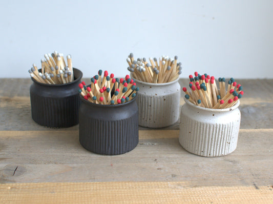 Ceramic Match pot and 50 coloured matches
