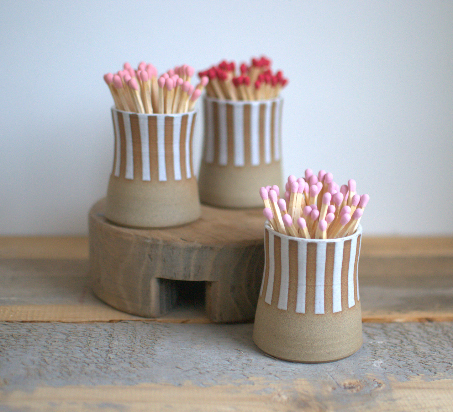 Ceramic Pinstripe Match Pot & Matches