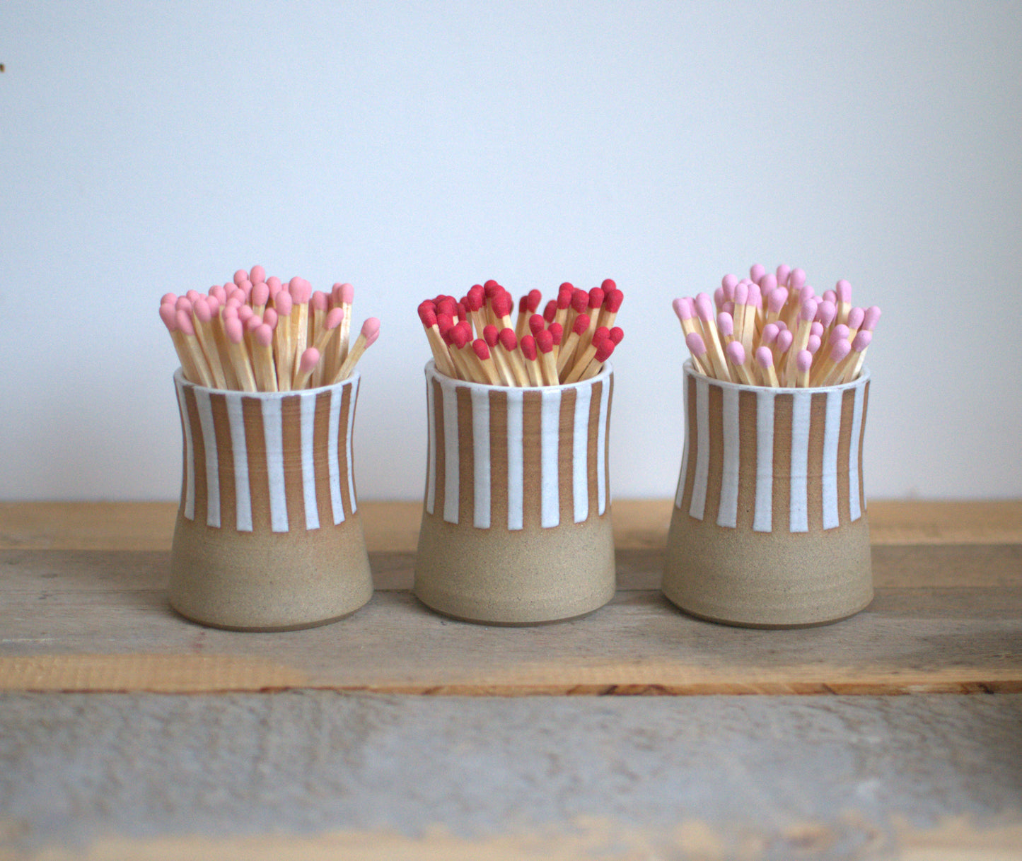 Ceramic Pinstripe Match Pot & Matches