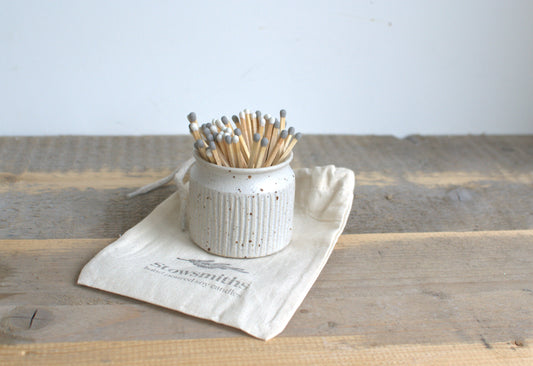 Ceramic Match pot and 50 coloured matches